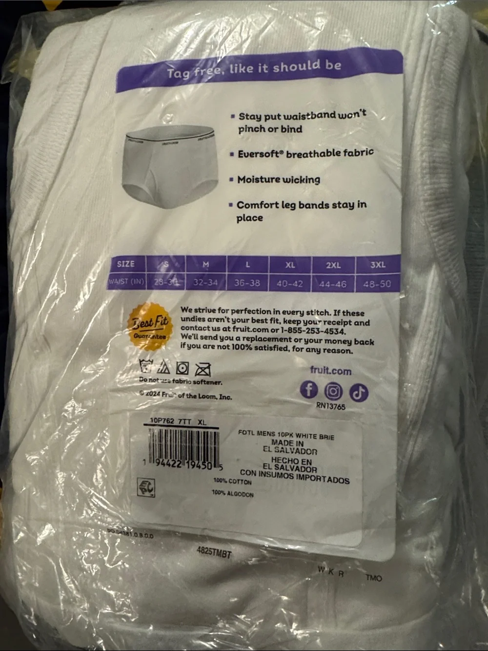 Fruit of the Loom White Men's Briefs 10-Pack XL